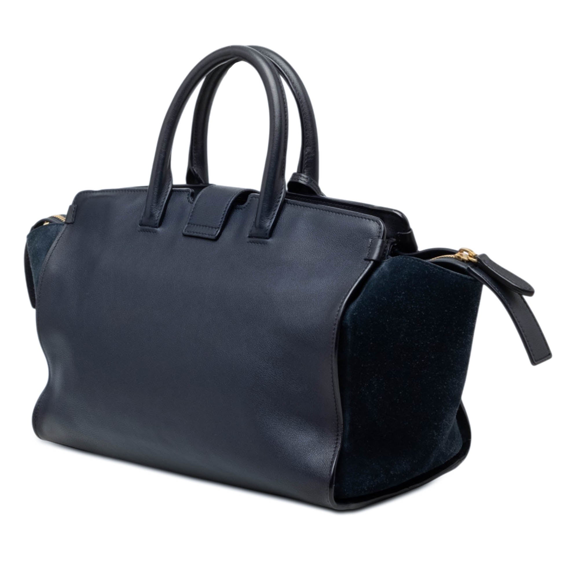 Small Suede Trimmed Calfskin Downtown Cabas Satchel - Image 2