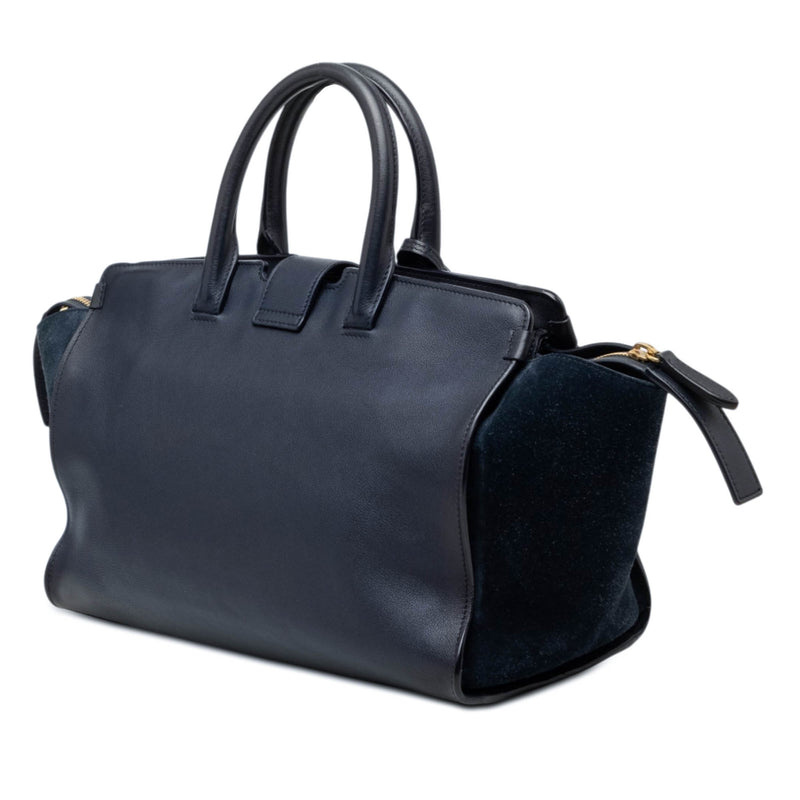 Small Suede Trimmed Calfskin Downtown Cabas Satchel - Image 2