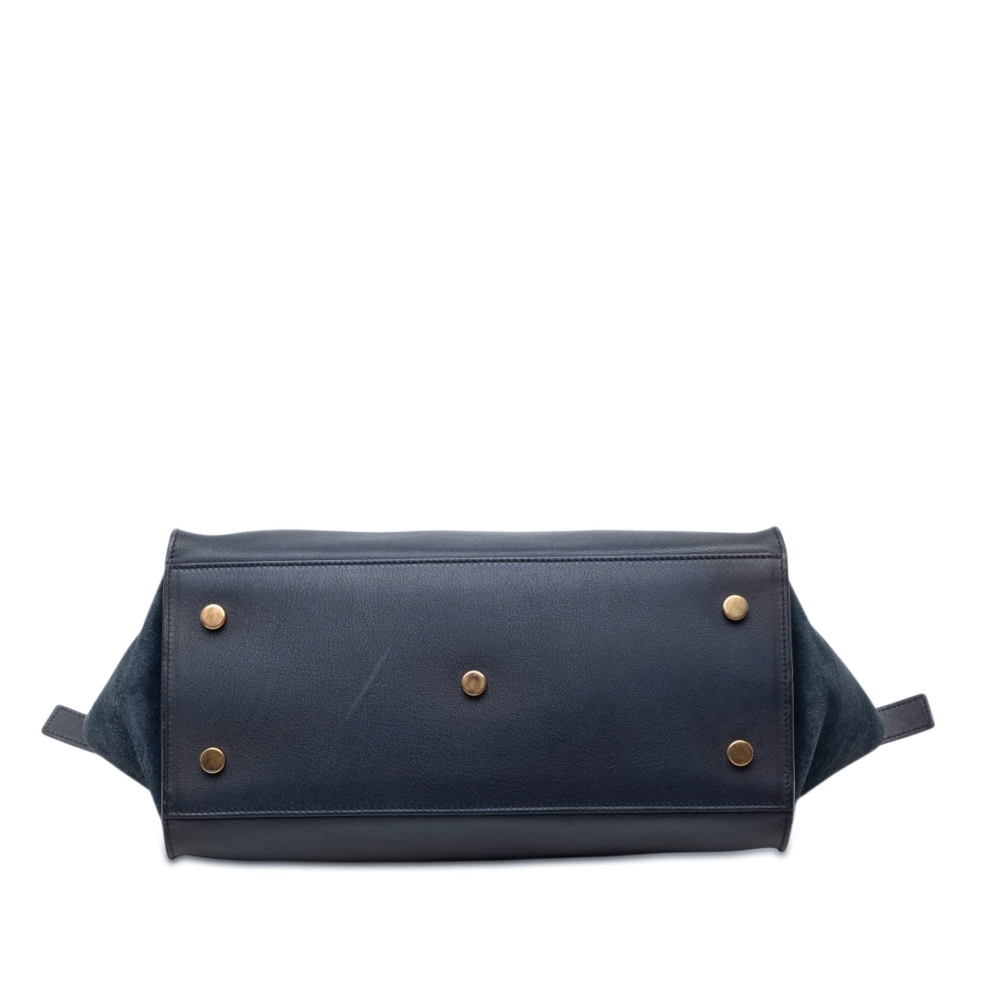 Small Suede Trimmed Calfskin Downtown Cabas Satchel - Image 3