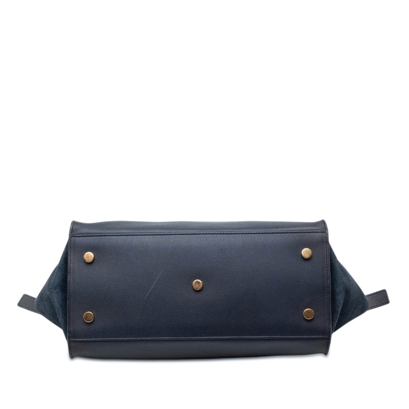 Small Suede Trimmed Calfskin Downtown Cabas Satchel - Image 3