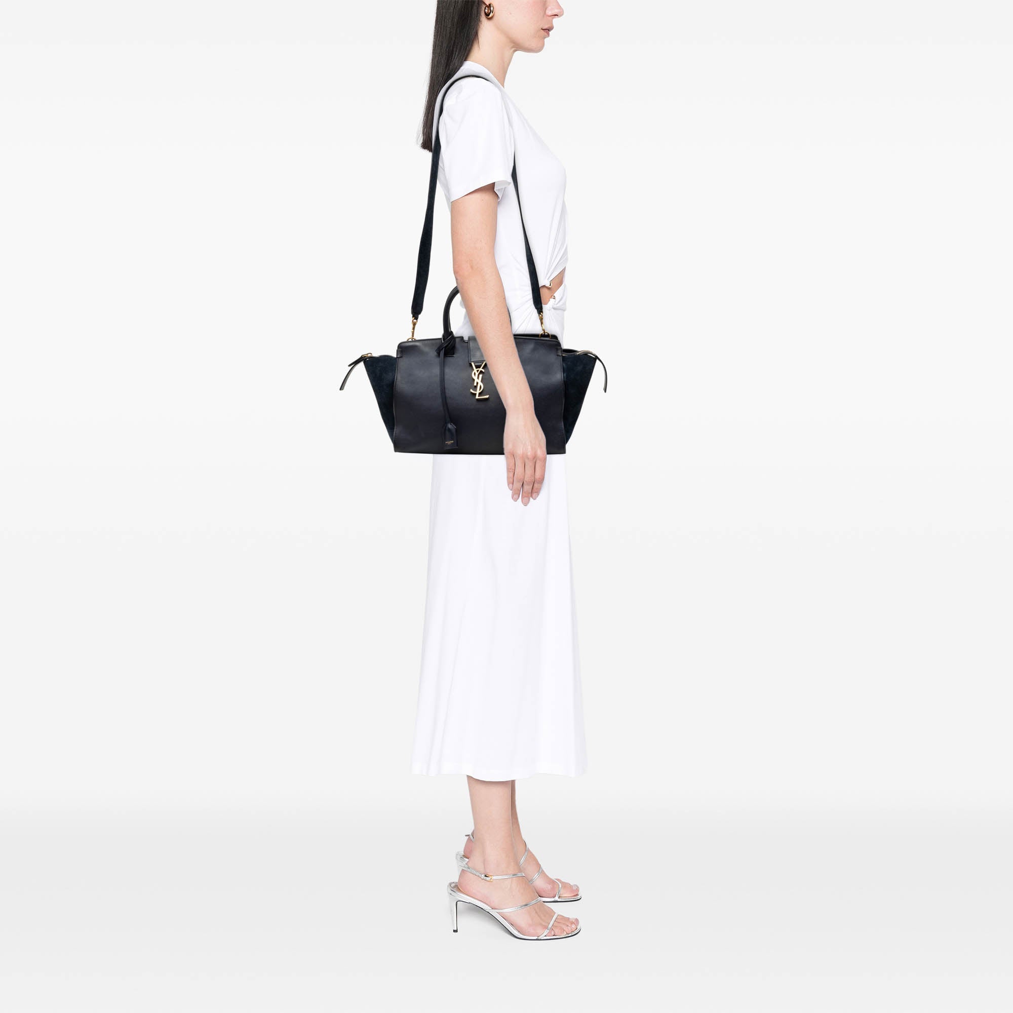 Small Suede Trimmed Calfskin Downtown Cabas Satchel - Image 7