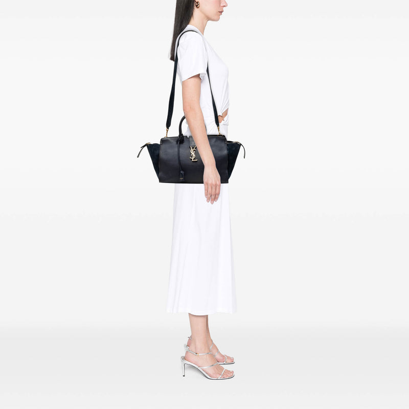 Small Suede Trimmed Calfskin Downtown Cabas Satchel - Image 7