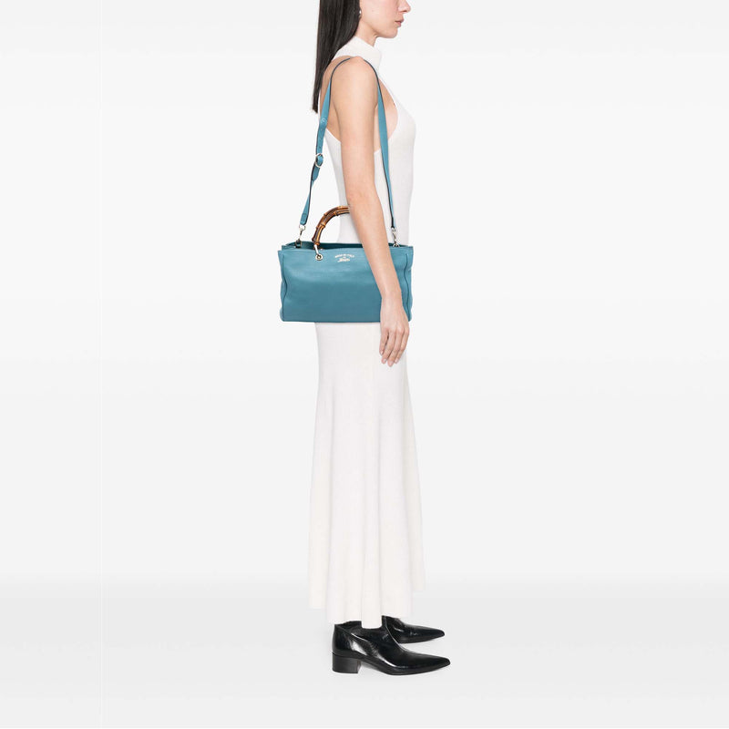 Medium Calfskin Bamboo Shopper Satchel - Image 7