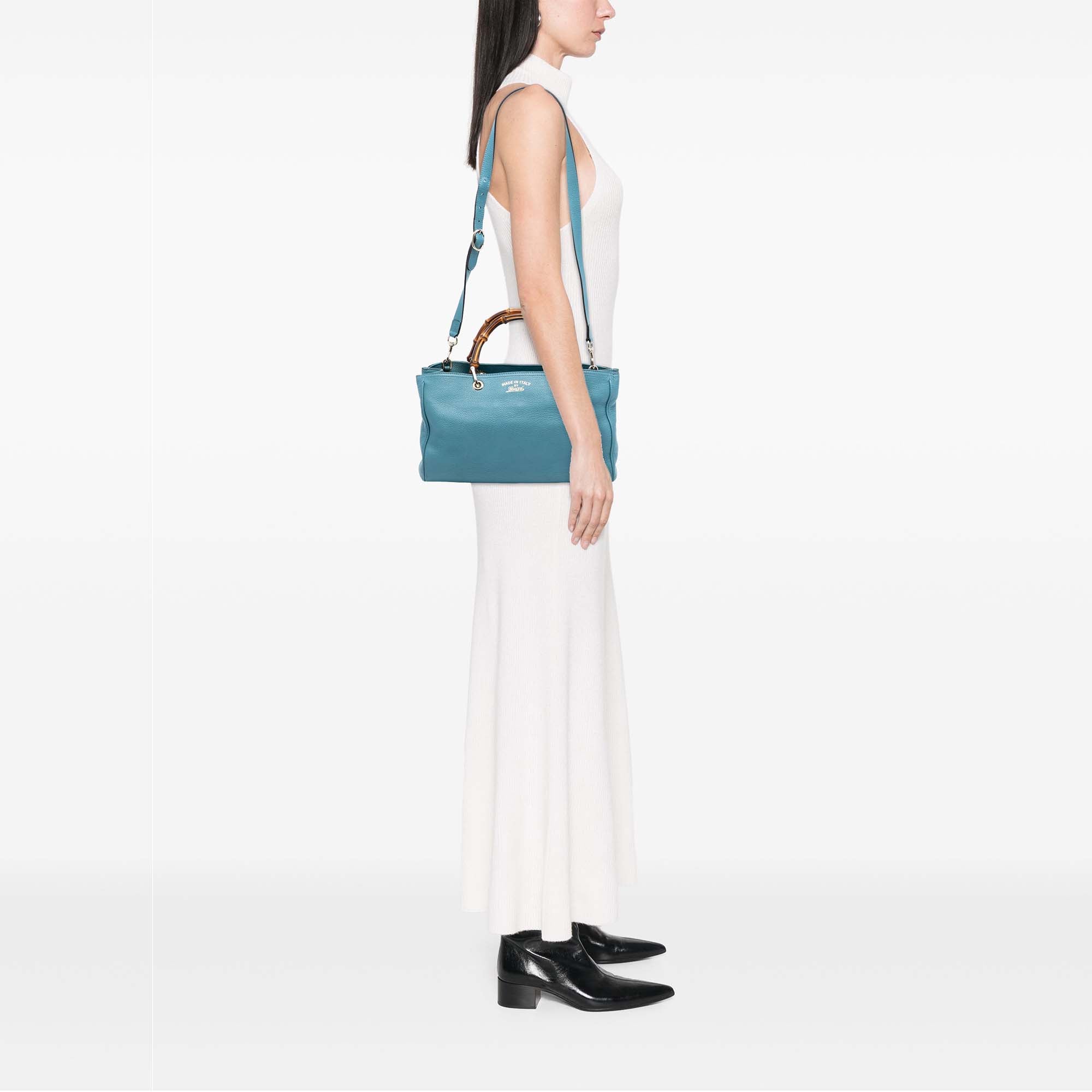 Medium Calfskin Bamboo Shopper Satchel - Image 7