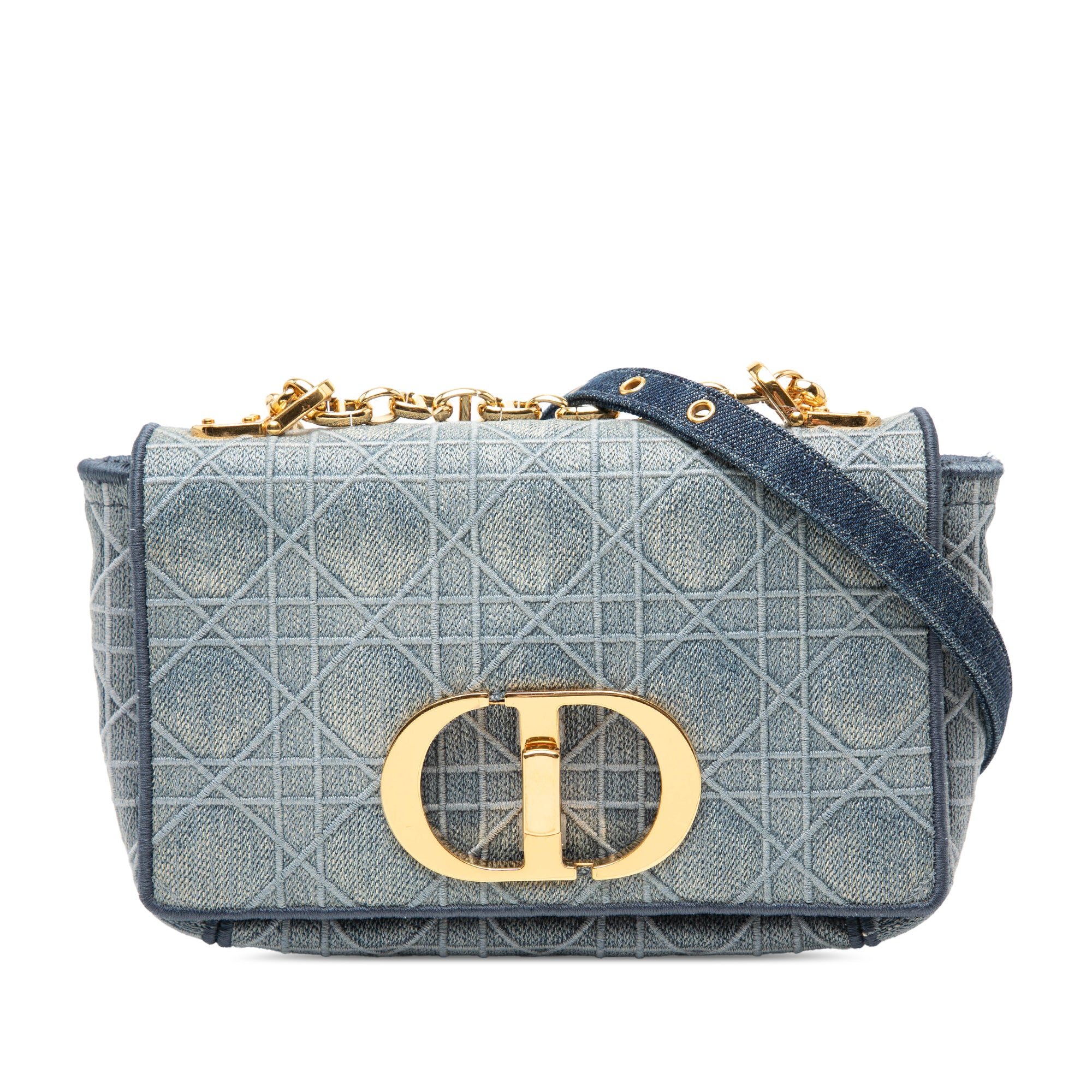 Small Embroidered Denim Cannage Caro Bag - Image 1