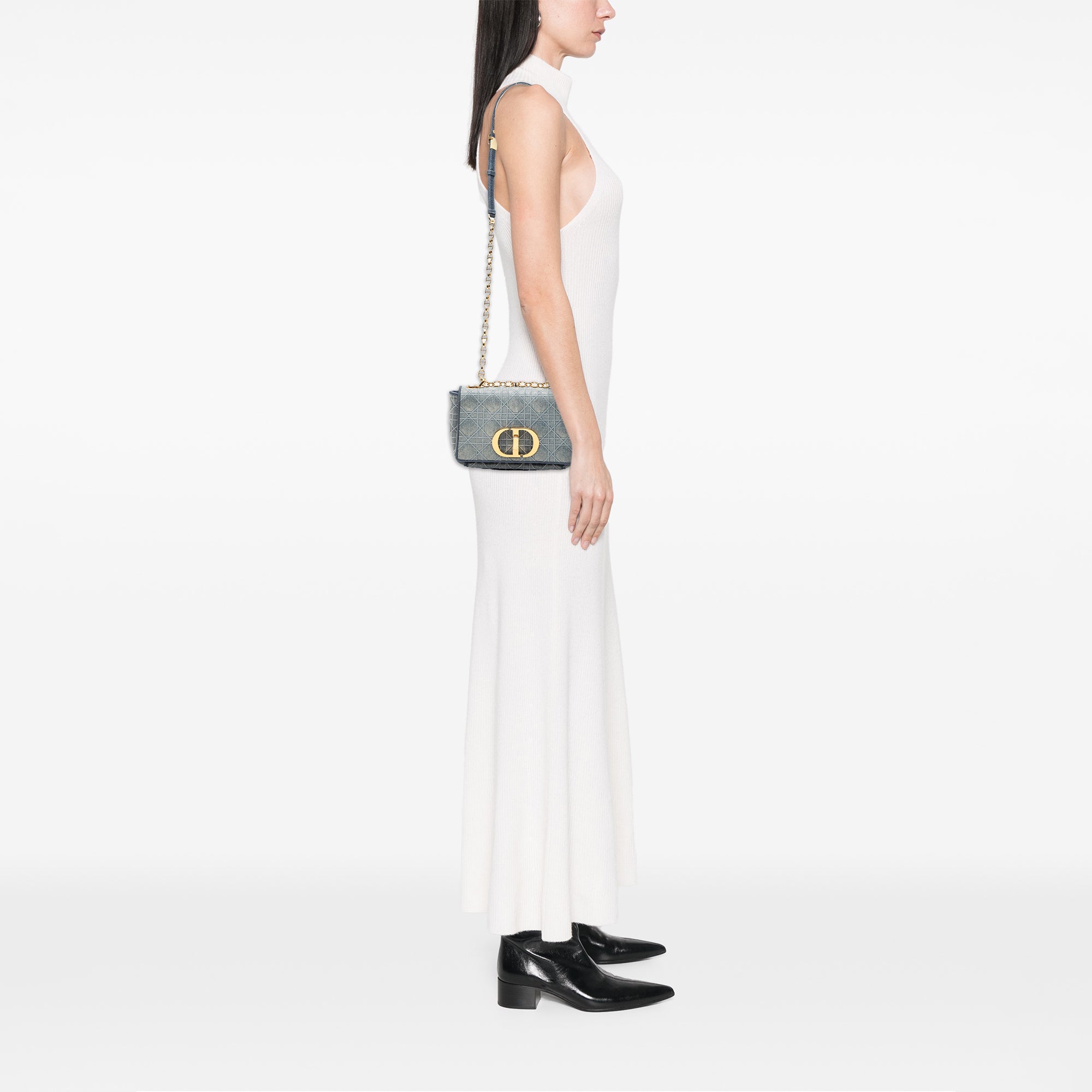 Small Embroidered Denim Cannage Caro Bag - Image 7