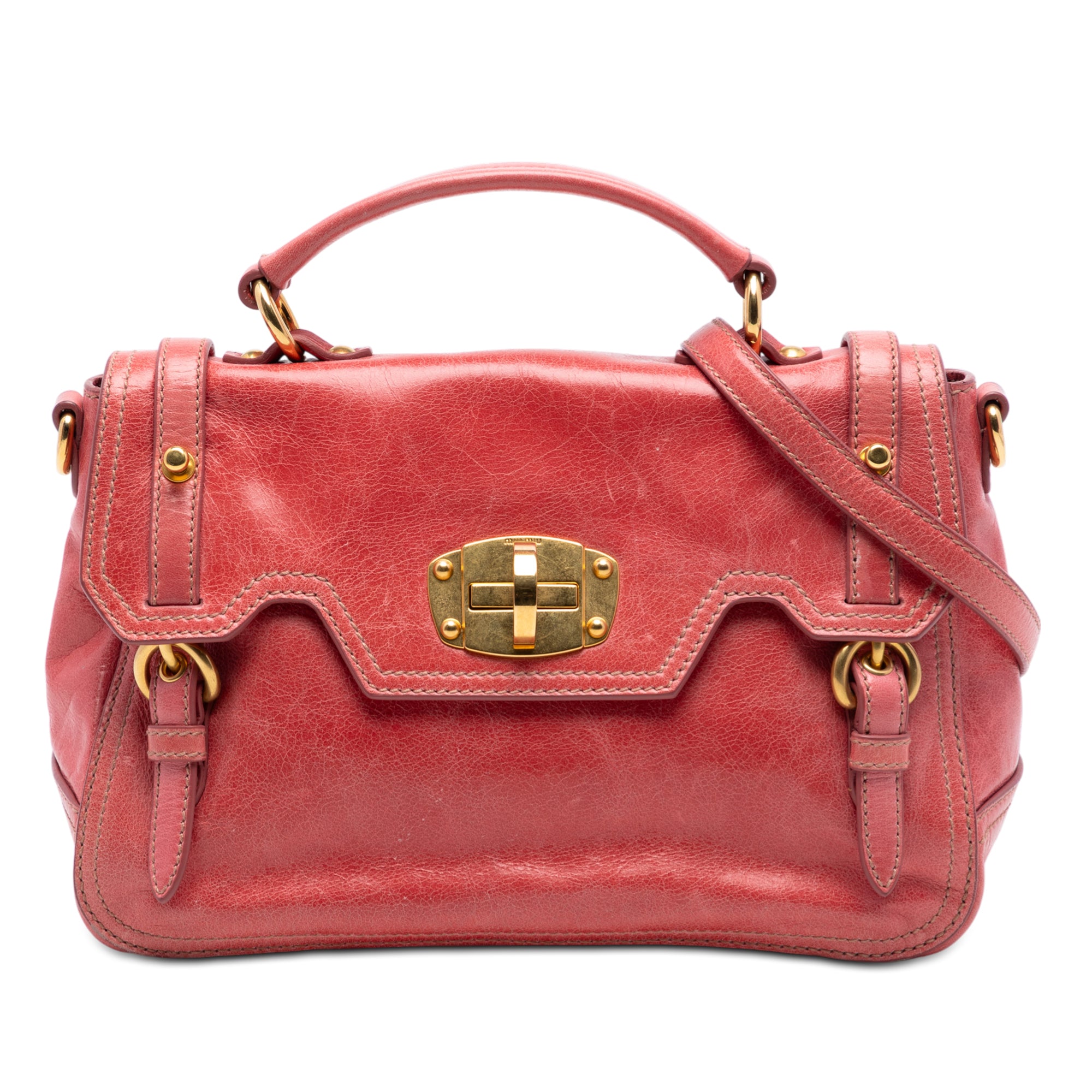 Distressed Leather Turnlock Satchel - Image 1