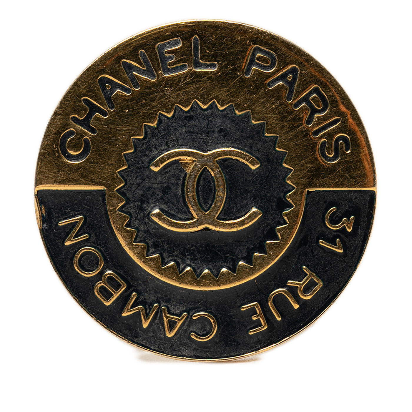 CC Gold Plated Enamel 31 Rue Cambon Brooch - Image 1