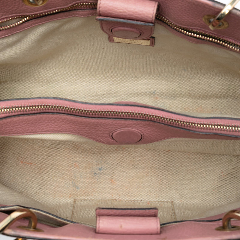 Medium Bicolor Calfskin Bamboo Shopper Satchel - Image 4