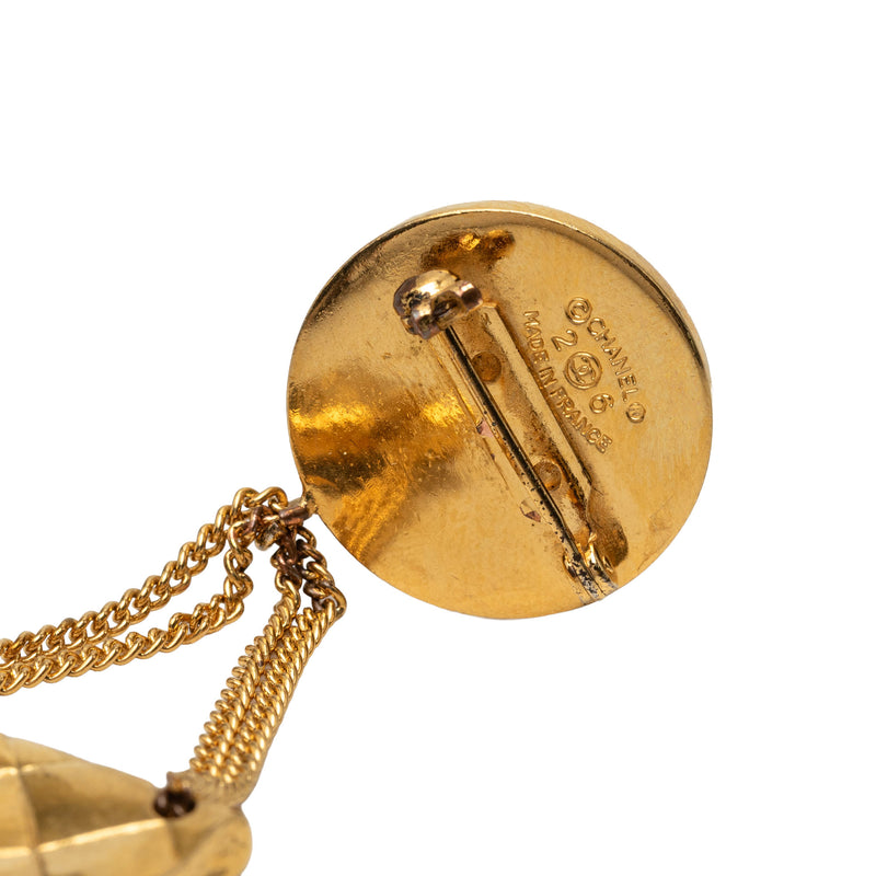 CC Gold Plated Quilted Flap Bag Medallion Brooch - Image 3