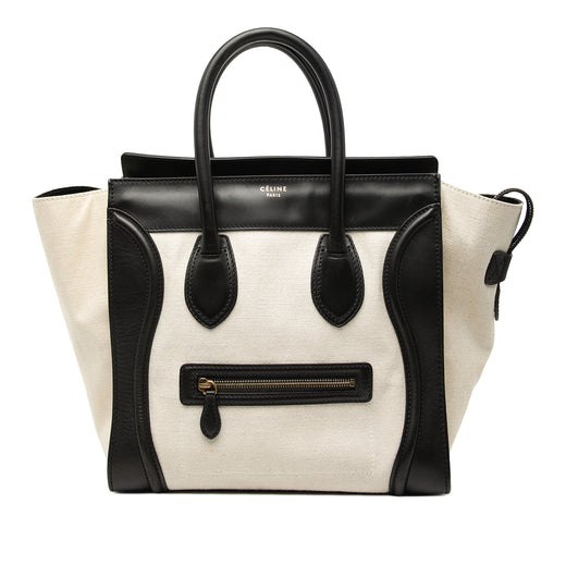 Mini Bicolor Canvas and Leather Luggage Tote - Image 1