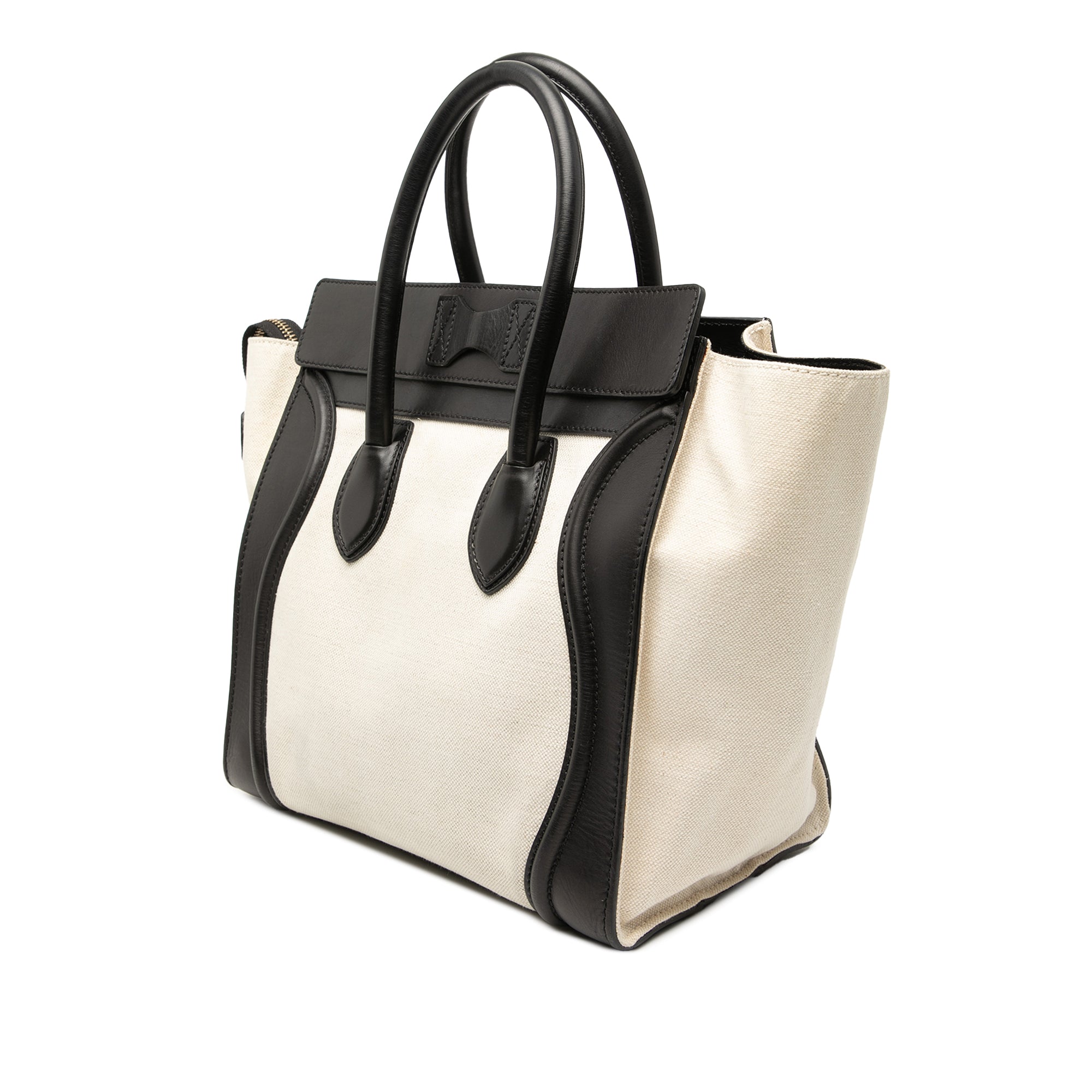 Mini Bicolor Canvas and Leather Luggage Tote - Image 2