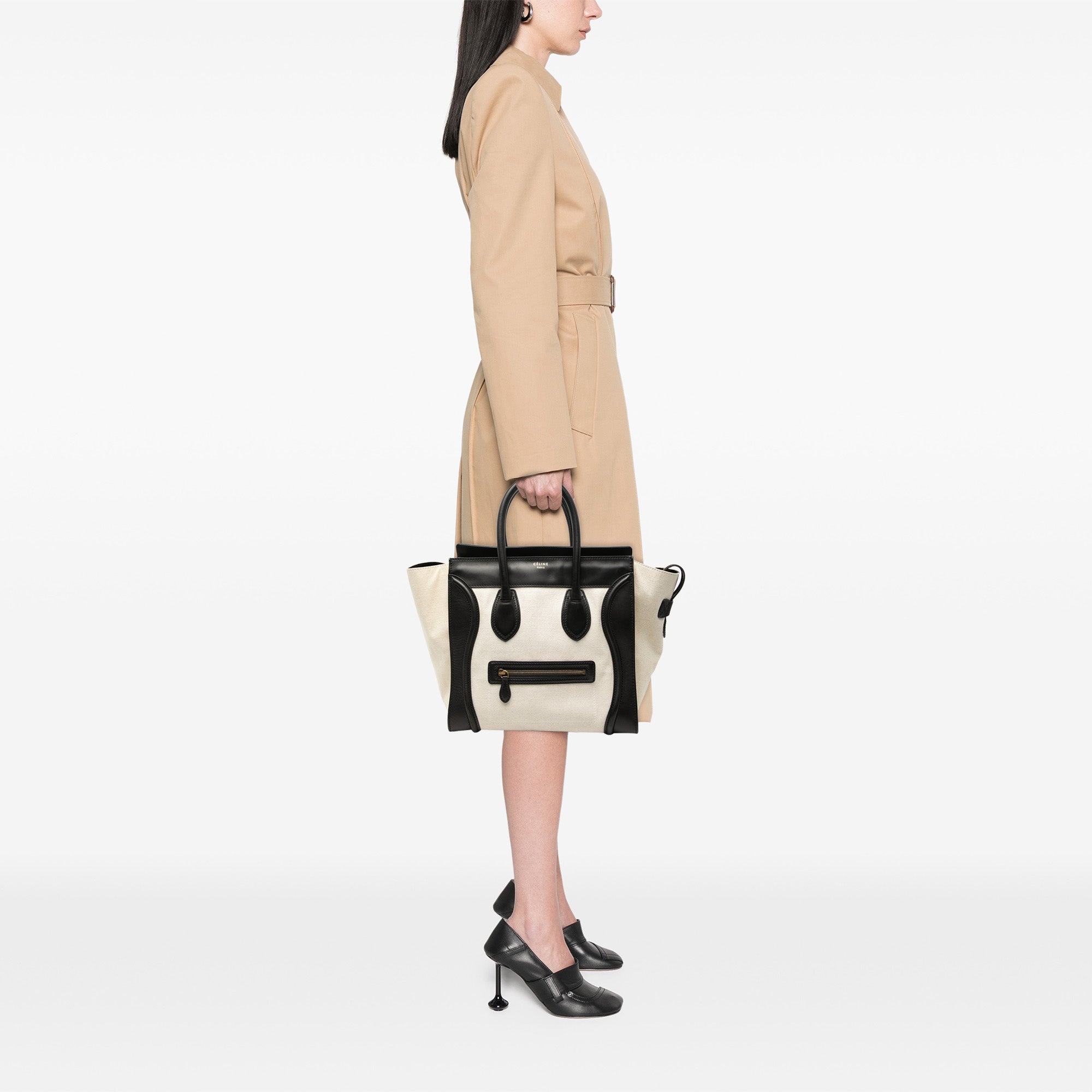 Mini Bicolor Canvas and Leather Luggage Tote - Image 7