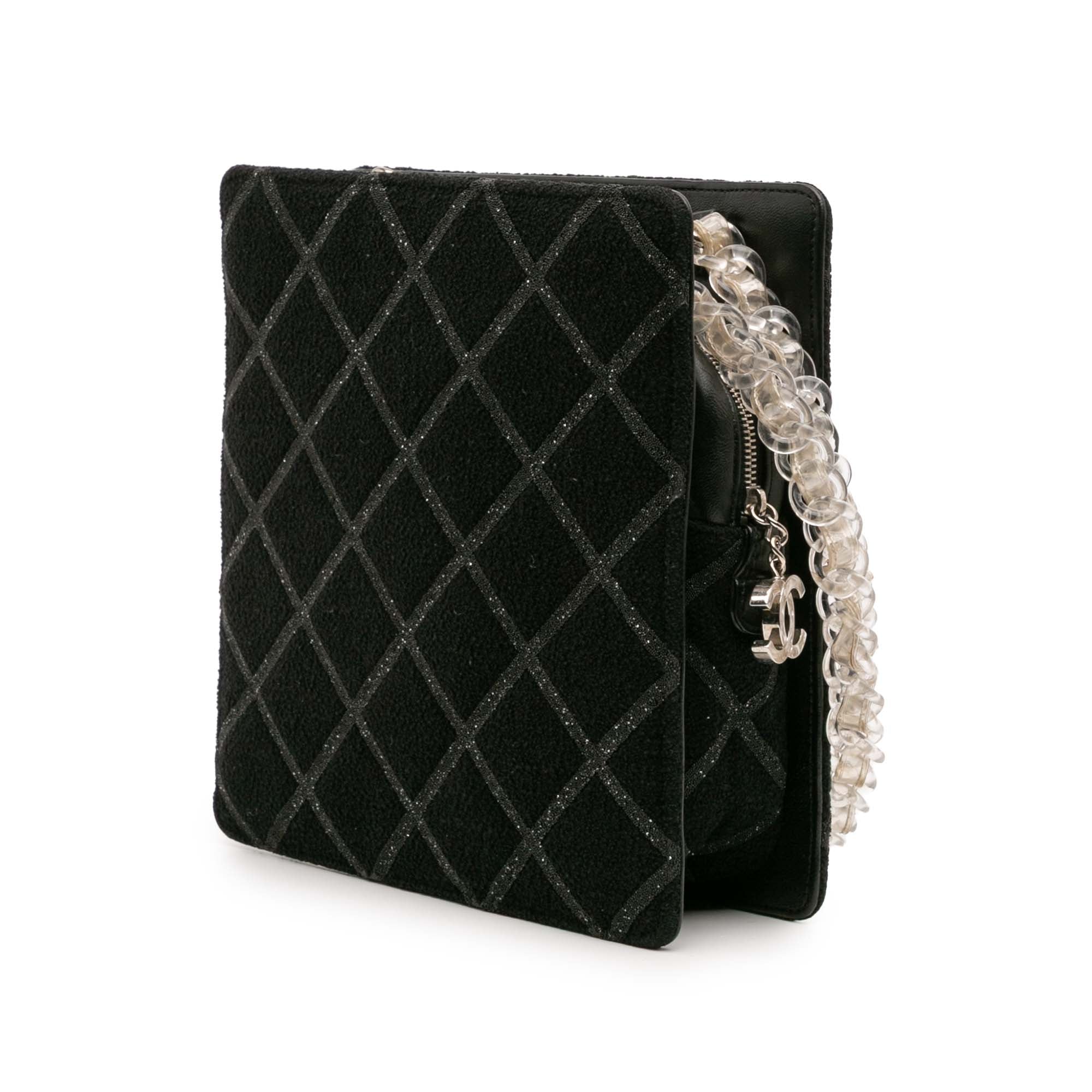 Tweed and Resin Zipped Chain Shopping Bag - Image 2