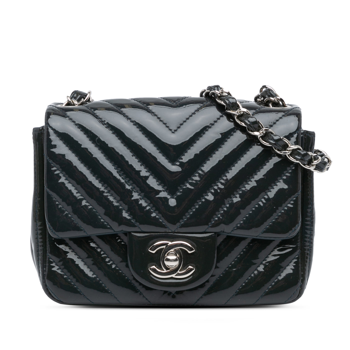 Mini Square Classic Chevron Patent Single Flap - Image 1