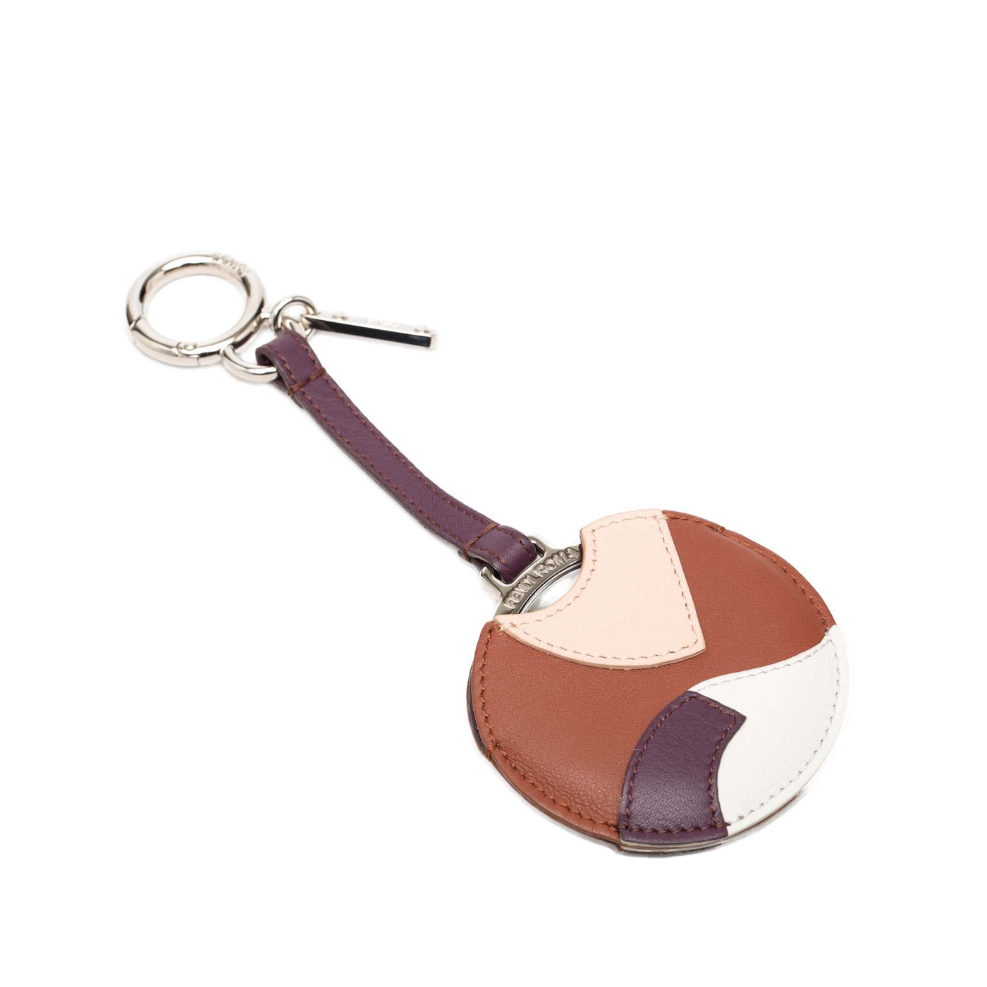 Silver Plated and Calfskin Compact Mirror Bag Charm - Image 1