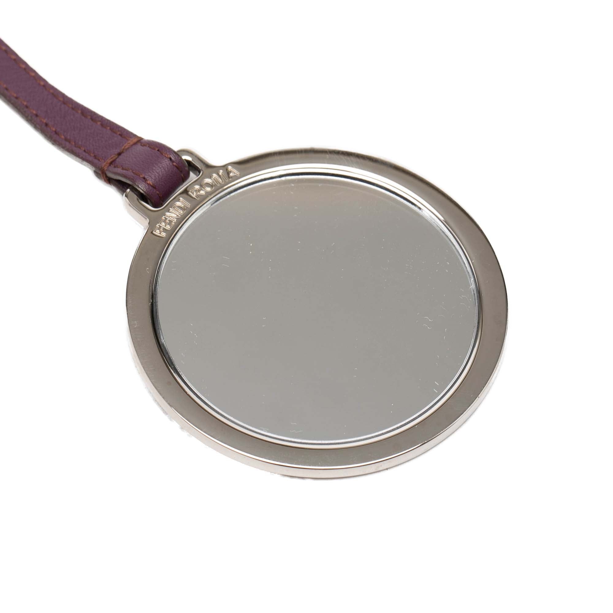 Silver Plated and Calfskin Compact Mirror Bag Charm - Image 5