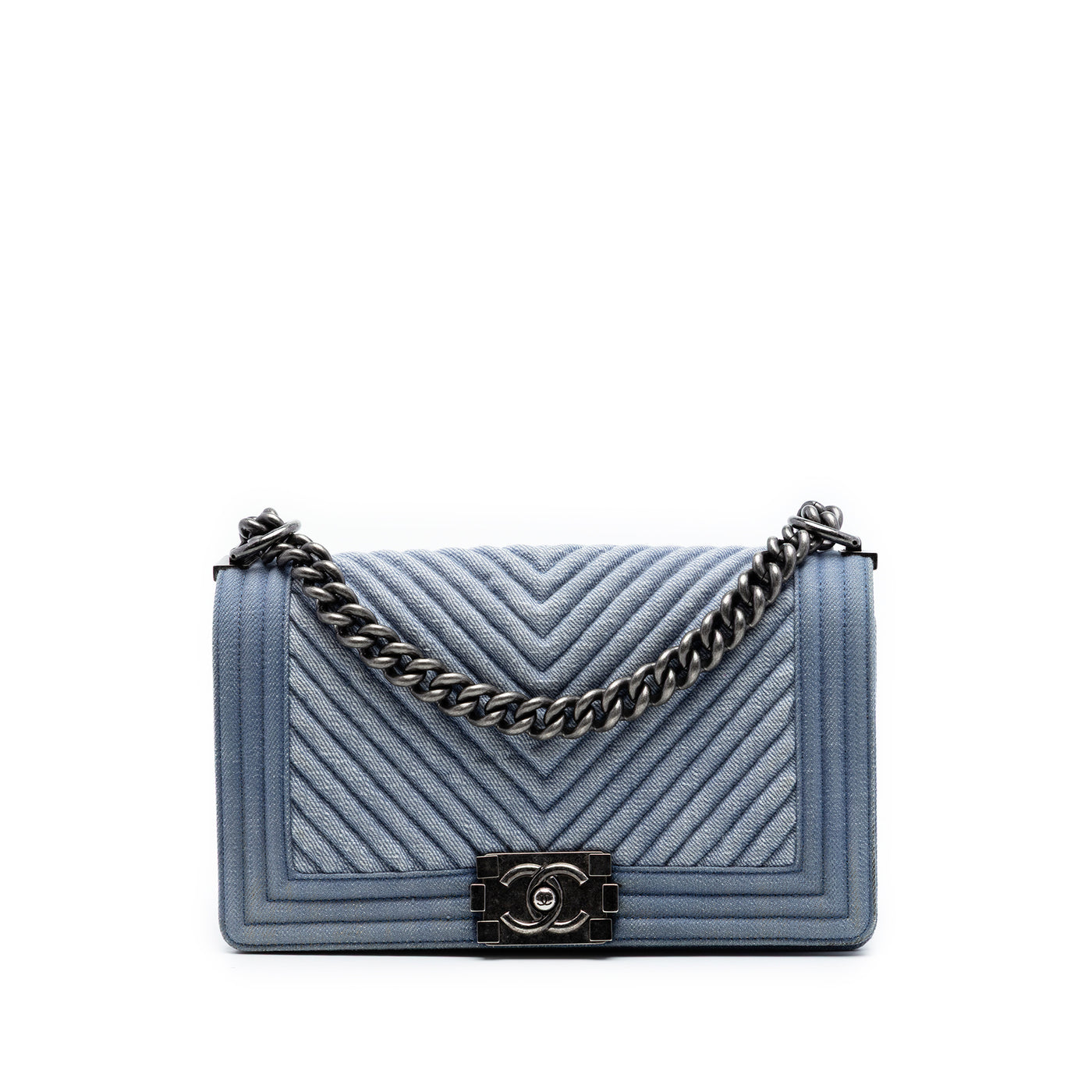 Old Medium Chevron Denim Boy Flap - Image 1