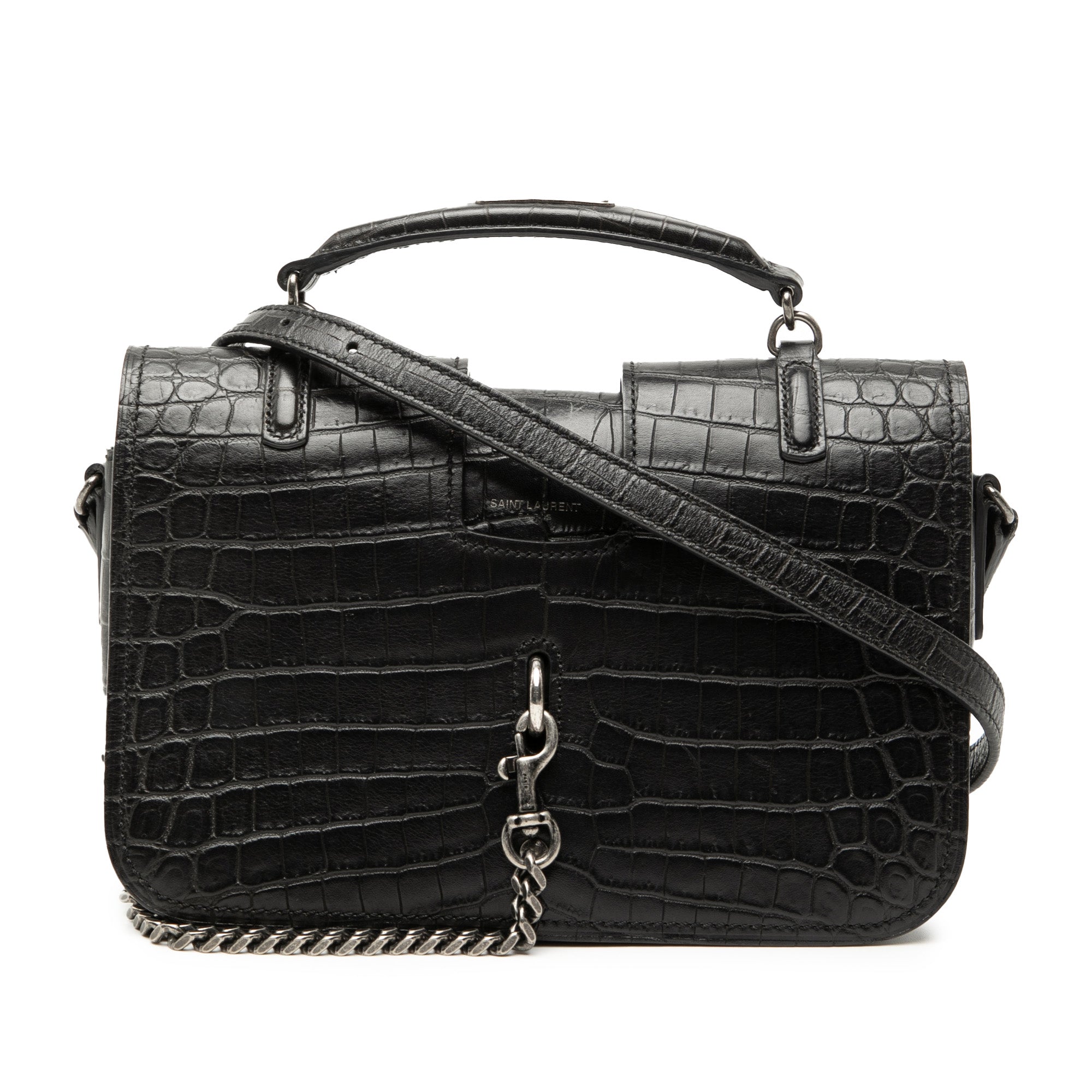 Medium Croc Embossed Leather Charlotte Messenger Bag - Image 1