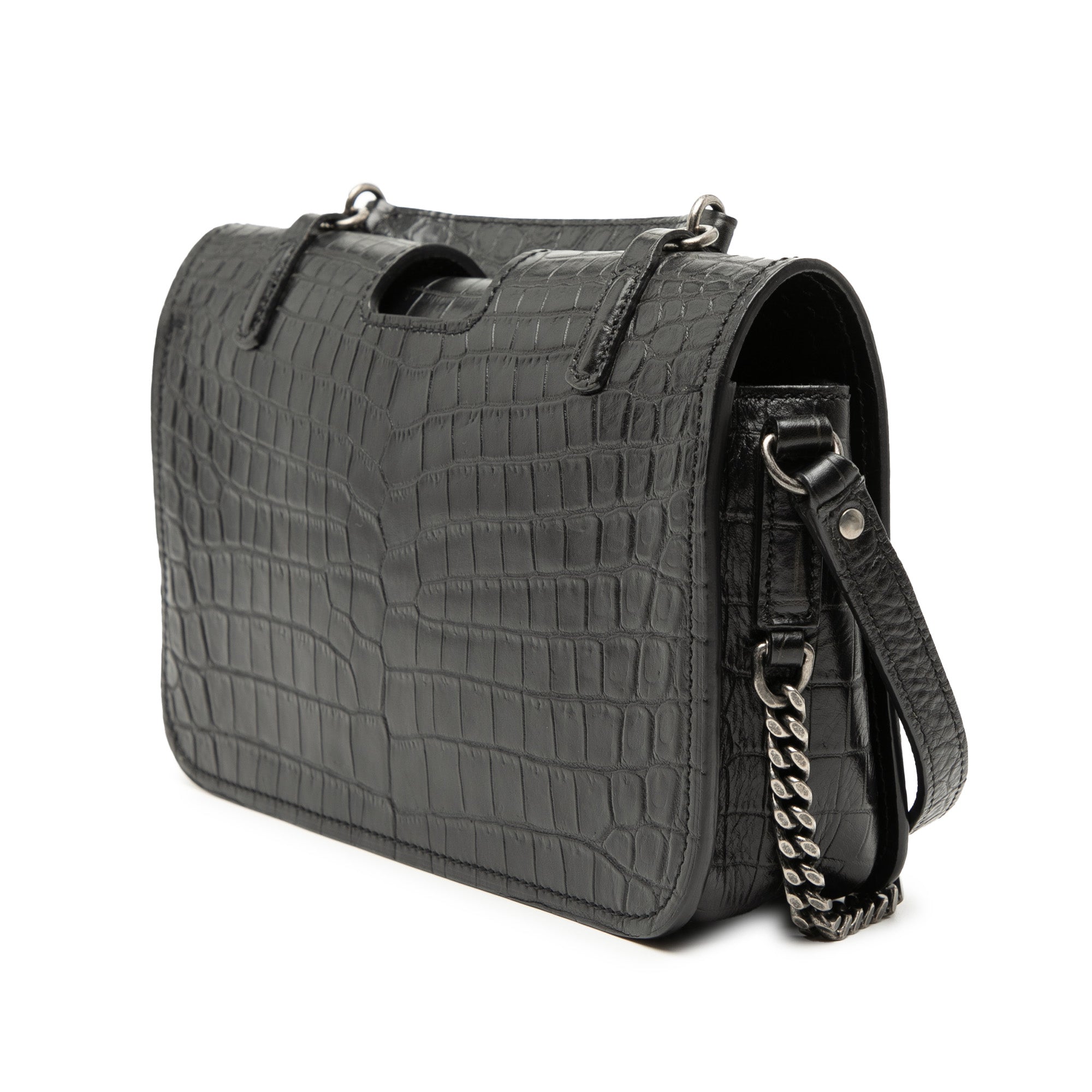 Medium Croc Embossed Leather Charlotte Messenger Bag - Image 2