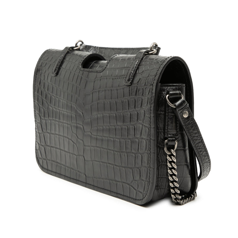Medium Croc Embossed Leather Charlotte Messenger Bag - Image 2