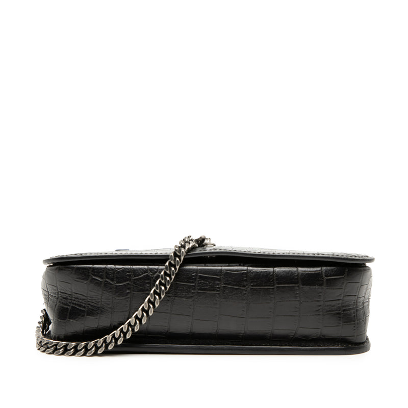 Medium Croc Embossed Leather Charlotte Messenger Bag - Image 3