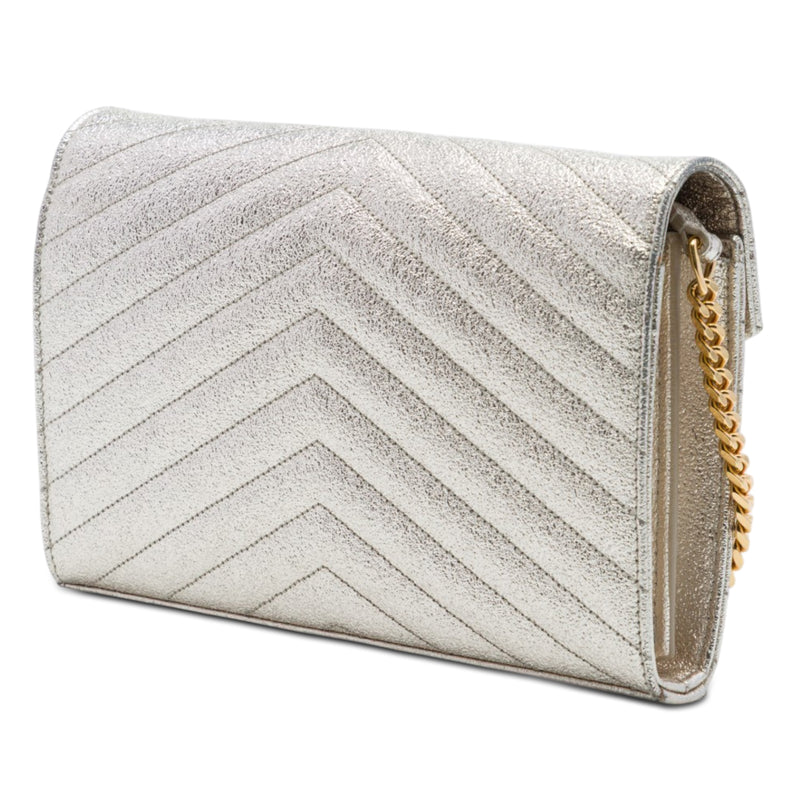 Metallic Grain De Poudre Matelasse Chevron Monogram Chain Wallet - Image 2