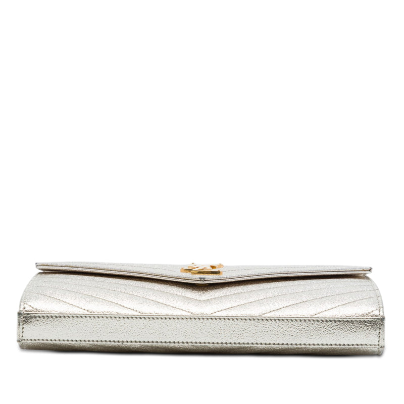 Metallic Grain De Poudre Matelasse Chevron Monogram Chain Wallet - Image 3