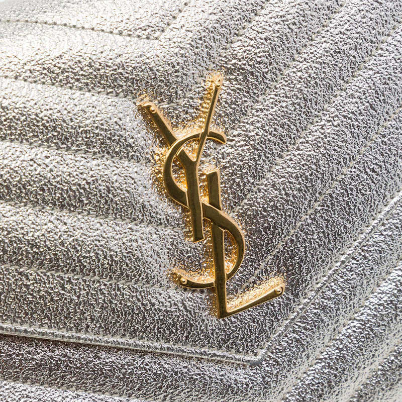 Metallic Grain De Poudre Matelasse Chevron Monogram Chain Wallet - Image 5