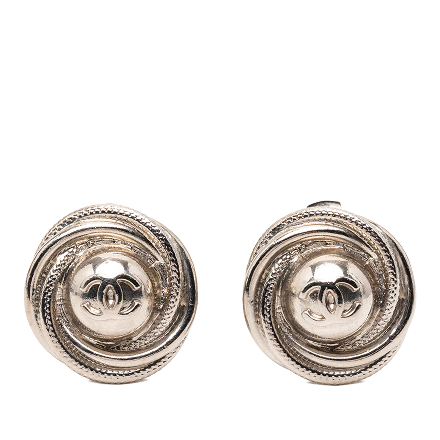 CC Silver Plated Round Clip on Earrings - Image 1