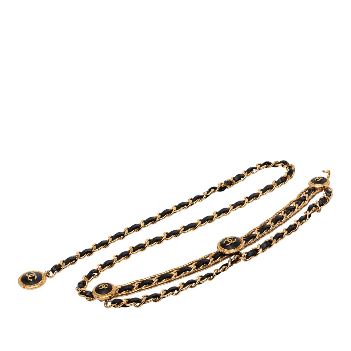 Gold Plated Leather Woven Chain Medallion Belt - Image 1