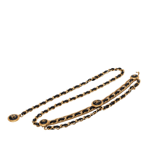 Gold Plated Leather Woven Chain Medallion Belt - Image 1