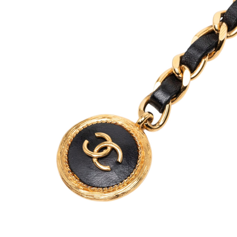 Gold Plated Leather Woven Chain Medallion Belt - Image 2