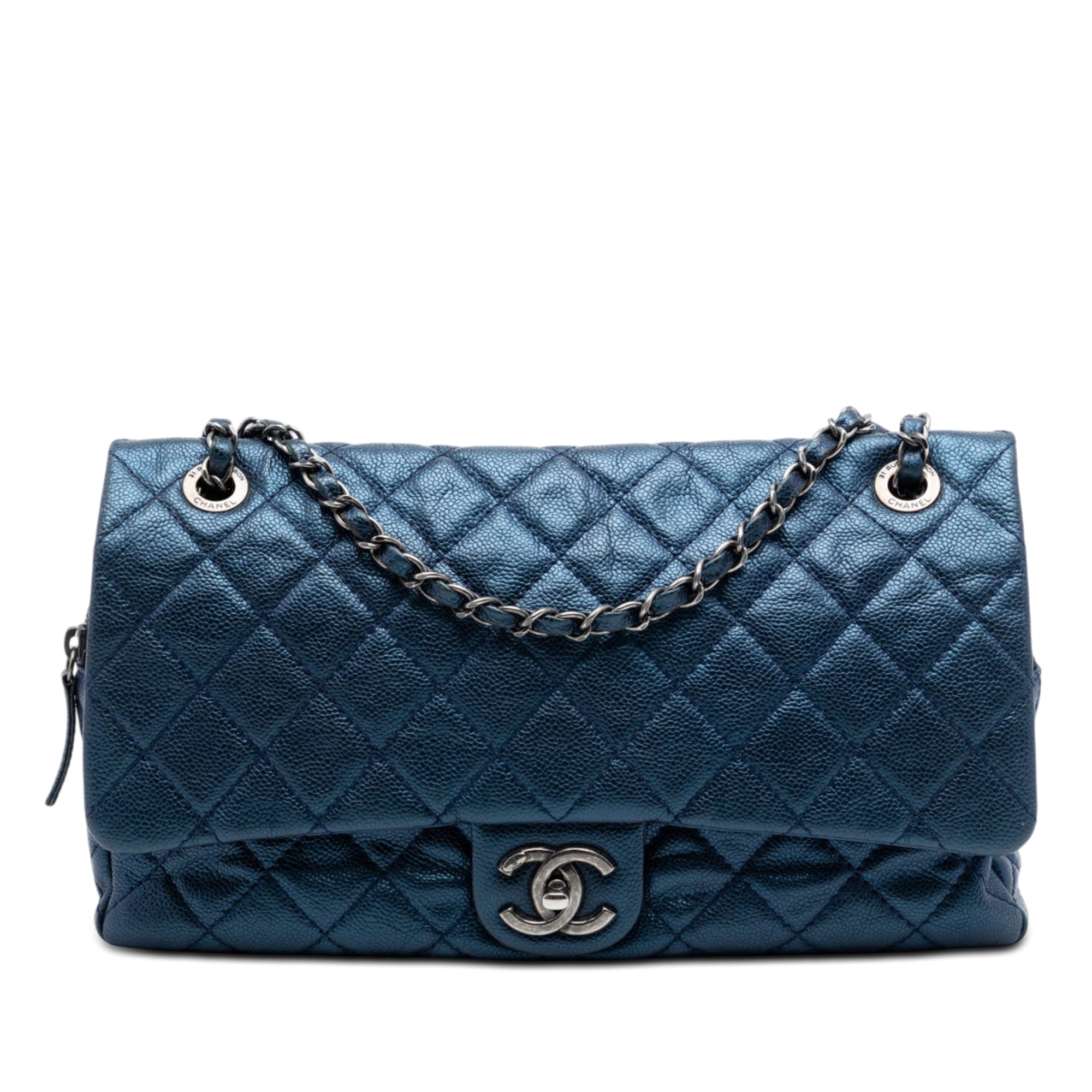 Jumbo Quilted Iridescent Caviar Easy Flap - Image 1