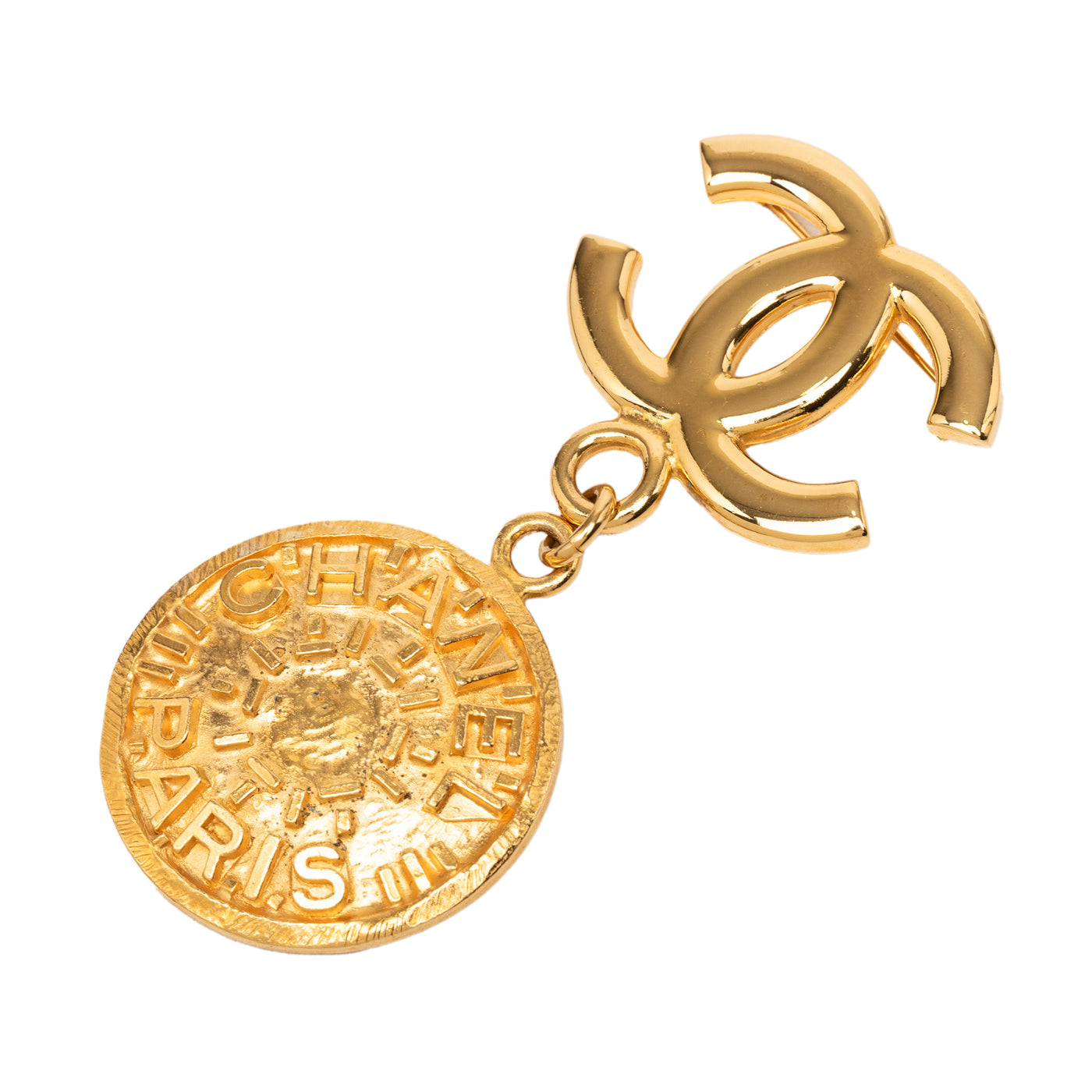 CC Gold Plated Medallion Drop Pin Brooch - Image 1