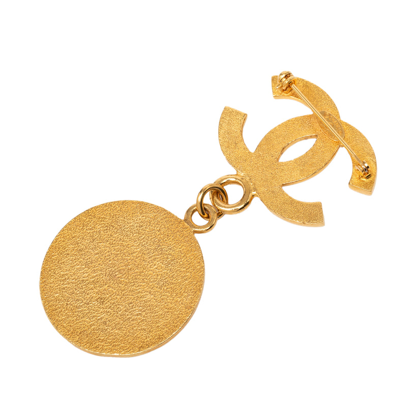 CC Gold Plated Medallion Drop Pin Brooch - Image 2