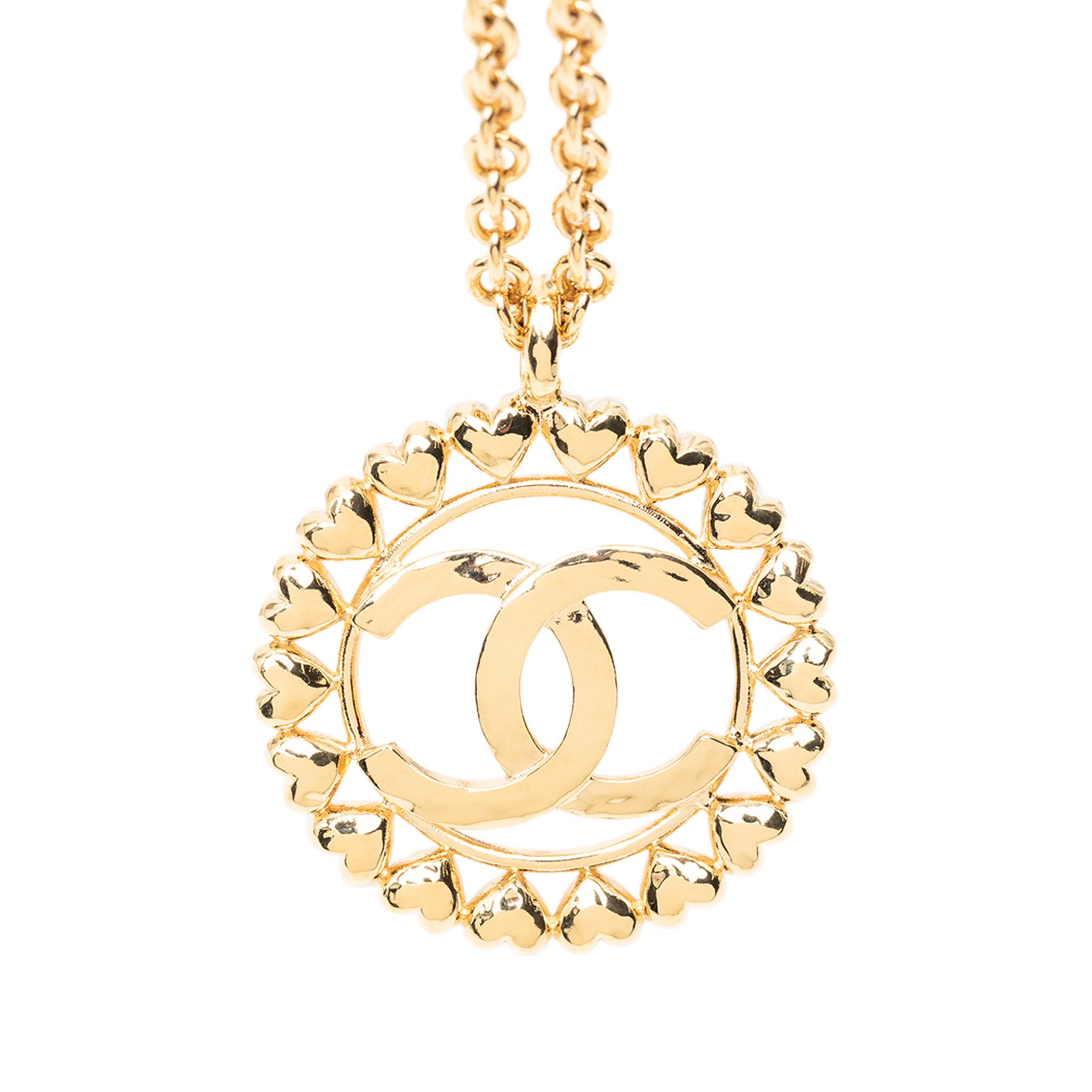 Gold Plated CC Medallion Heart Pendant Necklace - Image 2