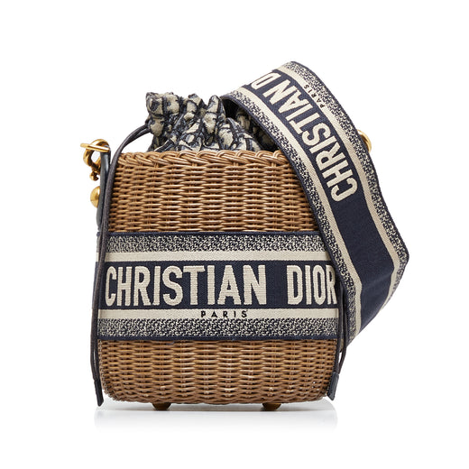 Oblique Wicker Bucket Bag - Image 1