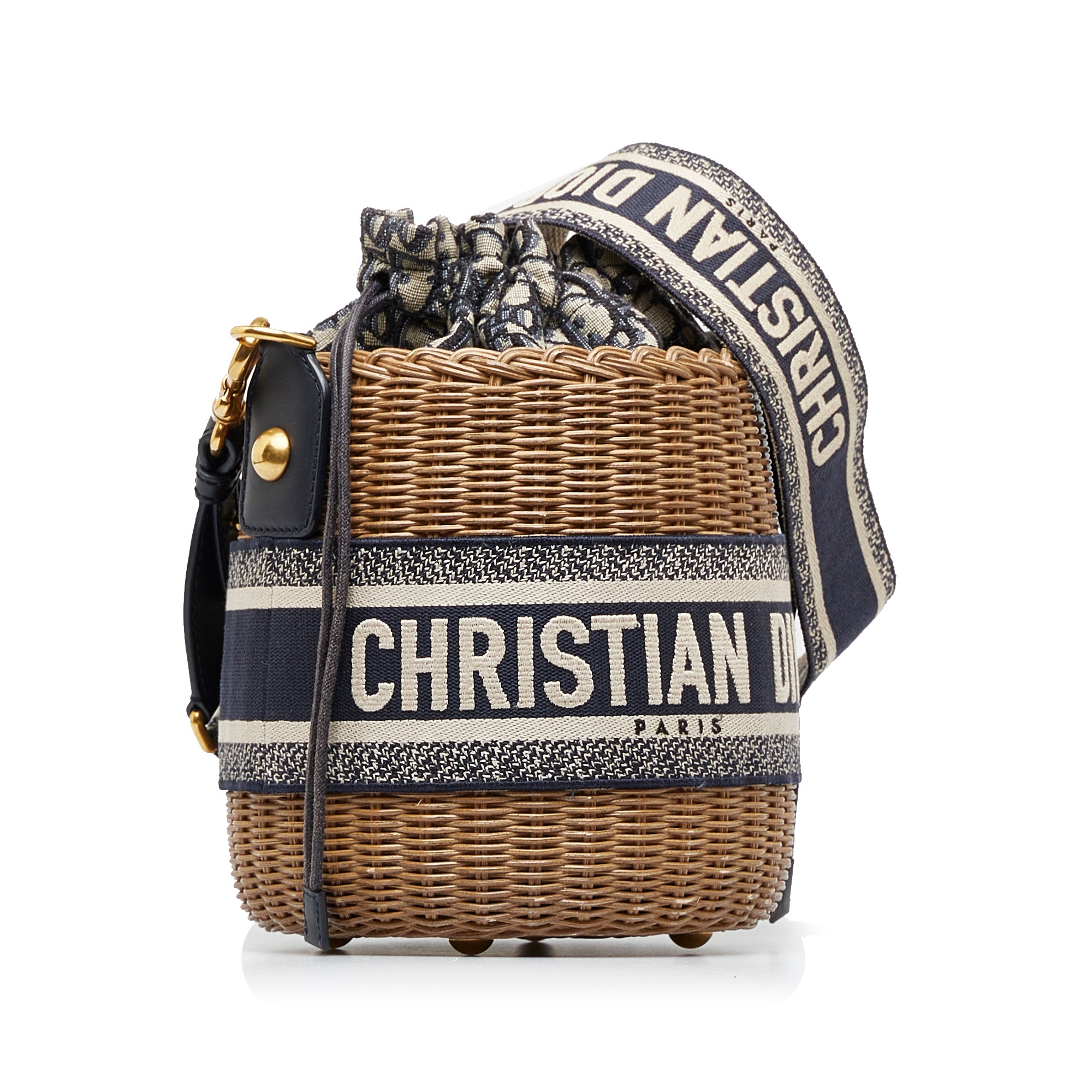 Oblique Wicker Bucket Bag - Image 2