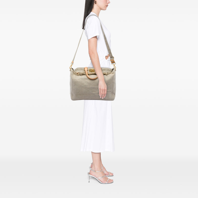 Raffia Lino Fringe Shopping Tote - Image 8