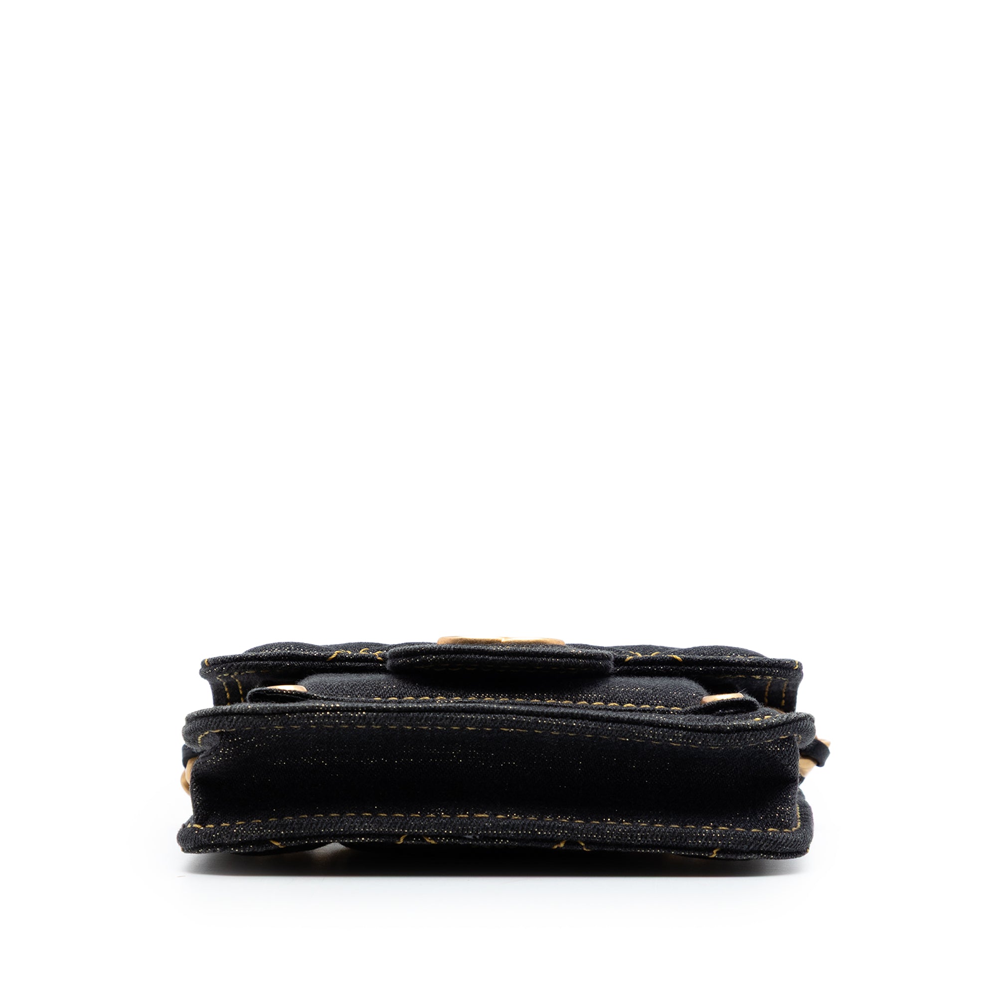 Mini Quilted Denim Double You Card Holder with Chain - Image 3
