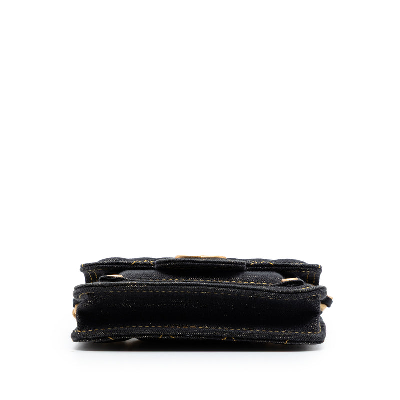 Mini Quilted Denim Double You Card Holder with Chain - Image 3