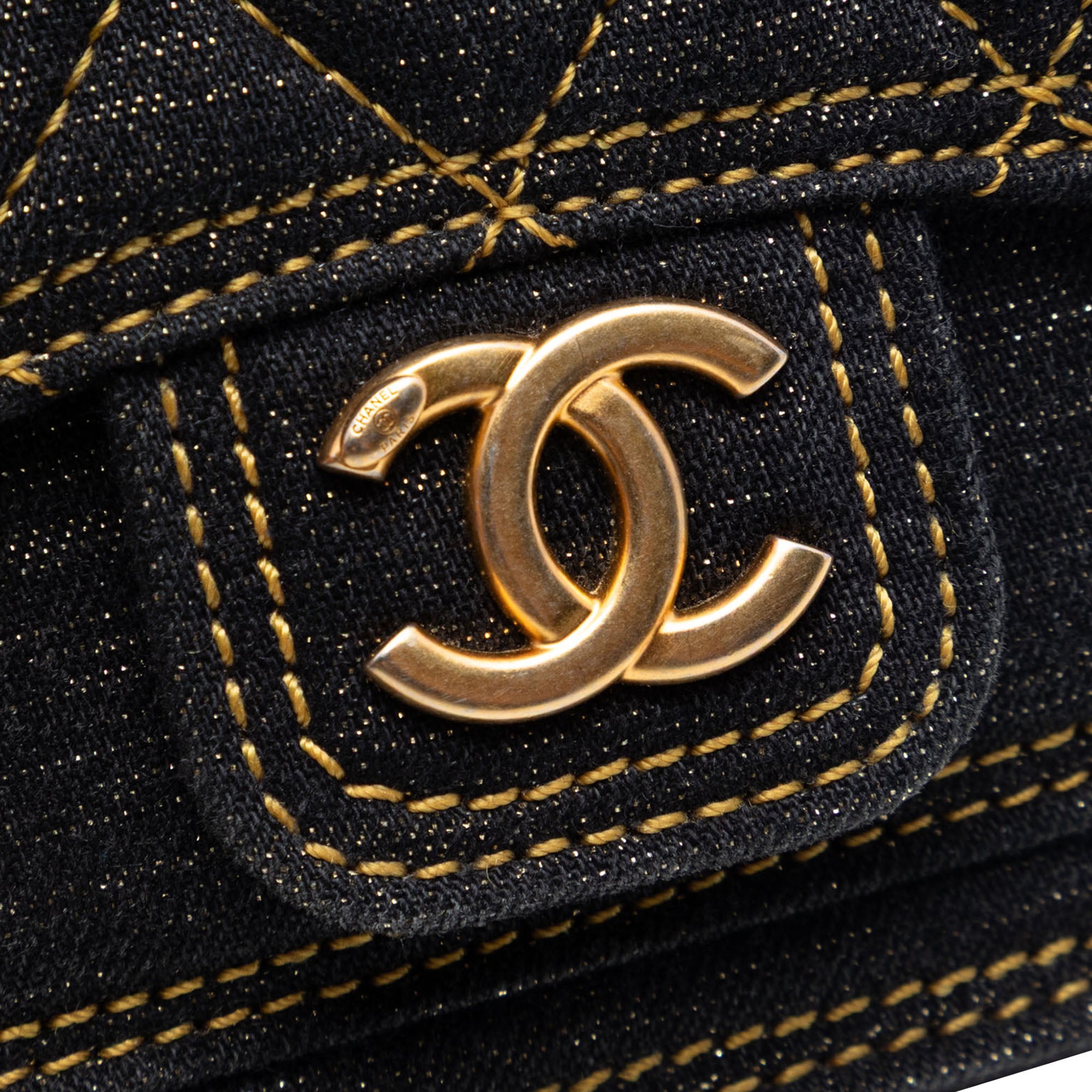 Mini Quilted Denim Double You Card Holder with Chain - Image 5