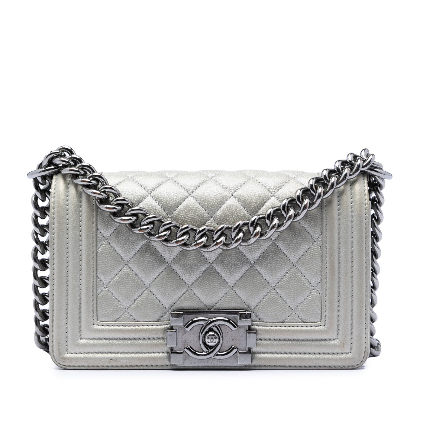 Small Quilted Metallic Caviar Boy Flap - Image 1