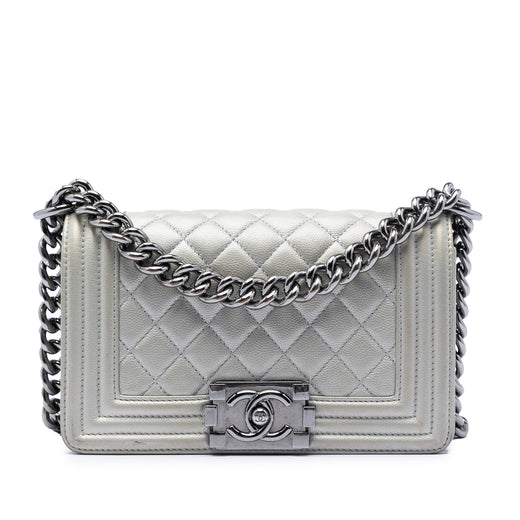 Small Quilted Metallic Caviar Boy Flap - Image 1