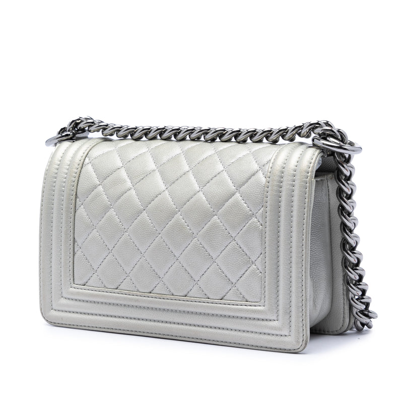 Small Quilted Metallic Caviar Boy Flap - Image 2