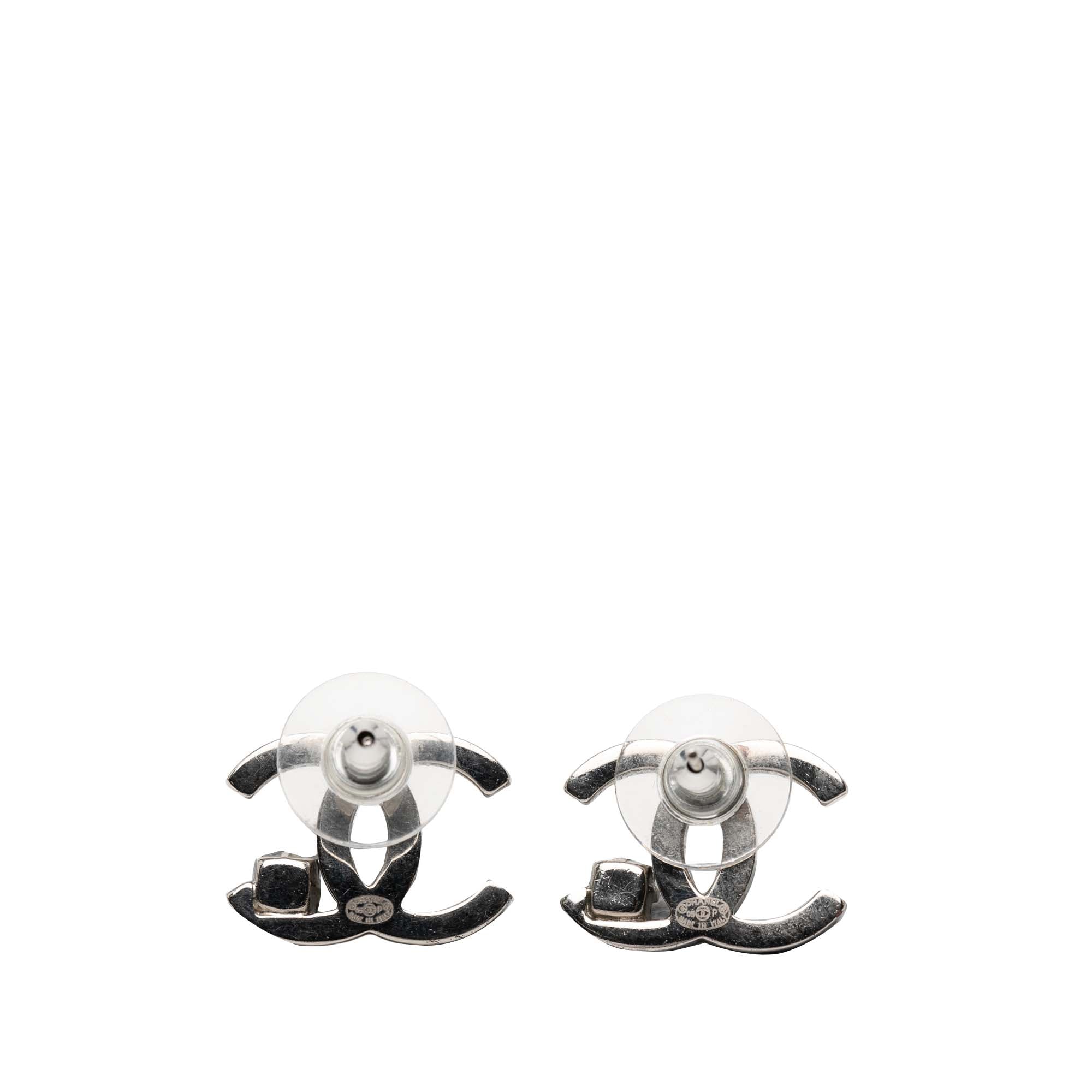 Silver Plated CC Rhinestone Push Back Earrings - Image 2