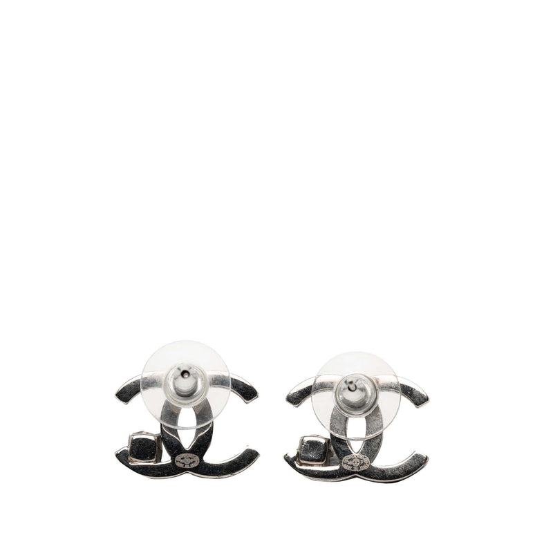 Silver Plated CC Rhinestone Push Back Earrings - Image 2
