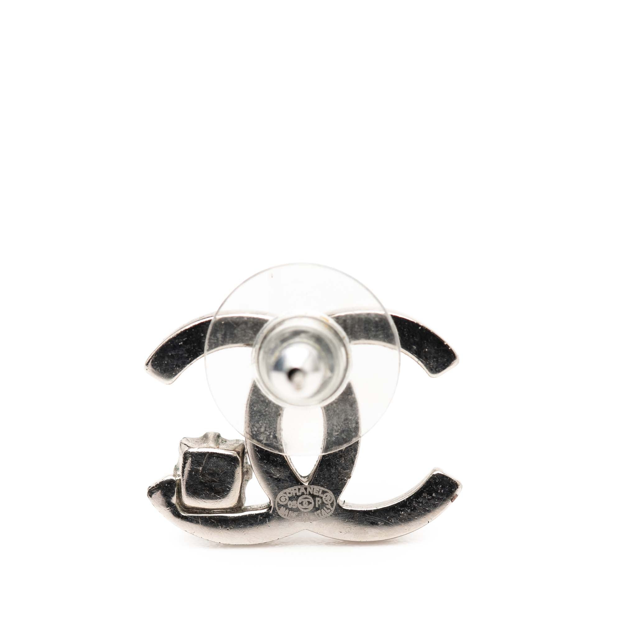 Silver Plated CC Rhinestone Push Back Earrings - Image 3