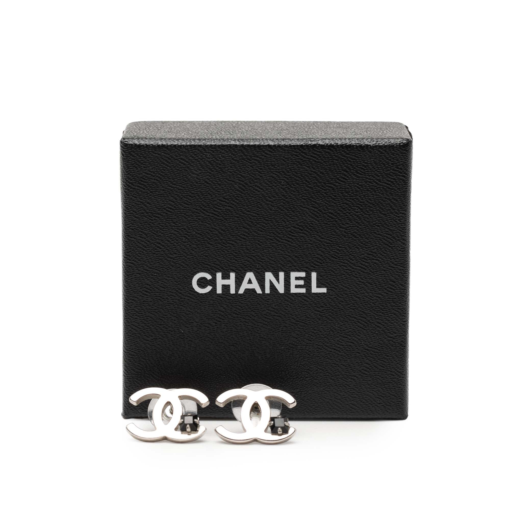 Silver Plated CC Rhinestone Push Back Earrings - Image 4